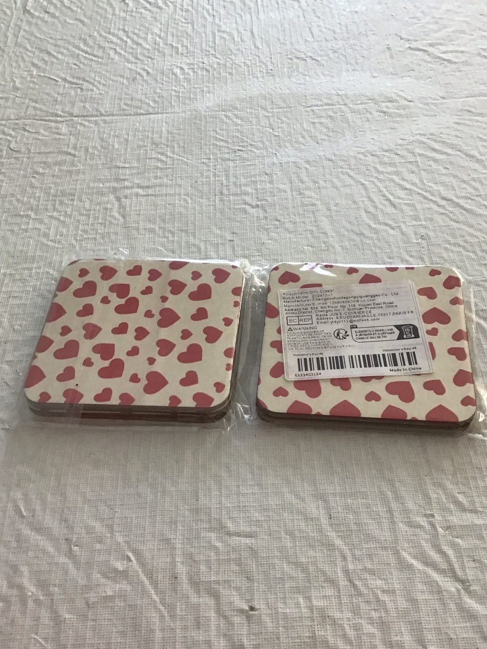 Heart Pattern Square Coasters -Red Hearts on Cream (Set of 2). ##